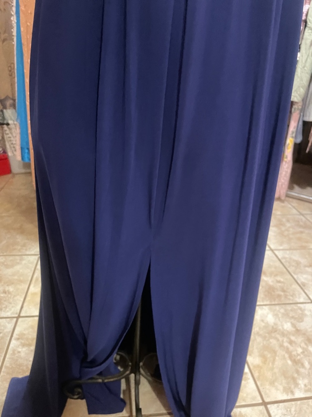 R&M Richards Navy Halter Evening Gown with Beaded Waist - Picture 3 of 4